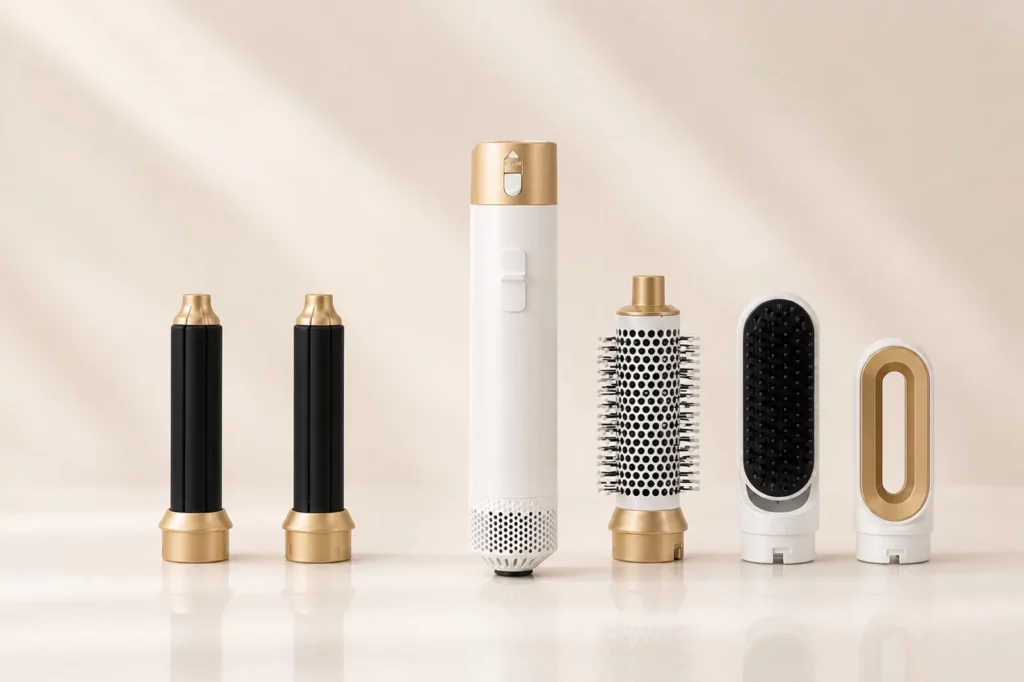 Le coffret complet Melyss AirCurl avec ses cinq embouts