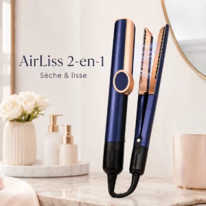 Lisseur séchant AirLiss 2-en-1 bleu et rose gold